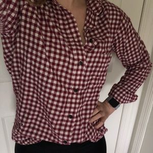 Uniqlo Gingham Cranberry Red & White long sleeve